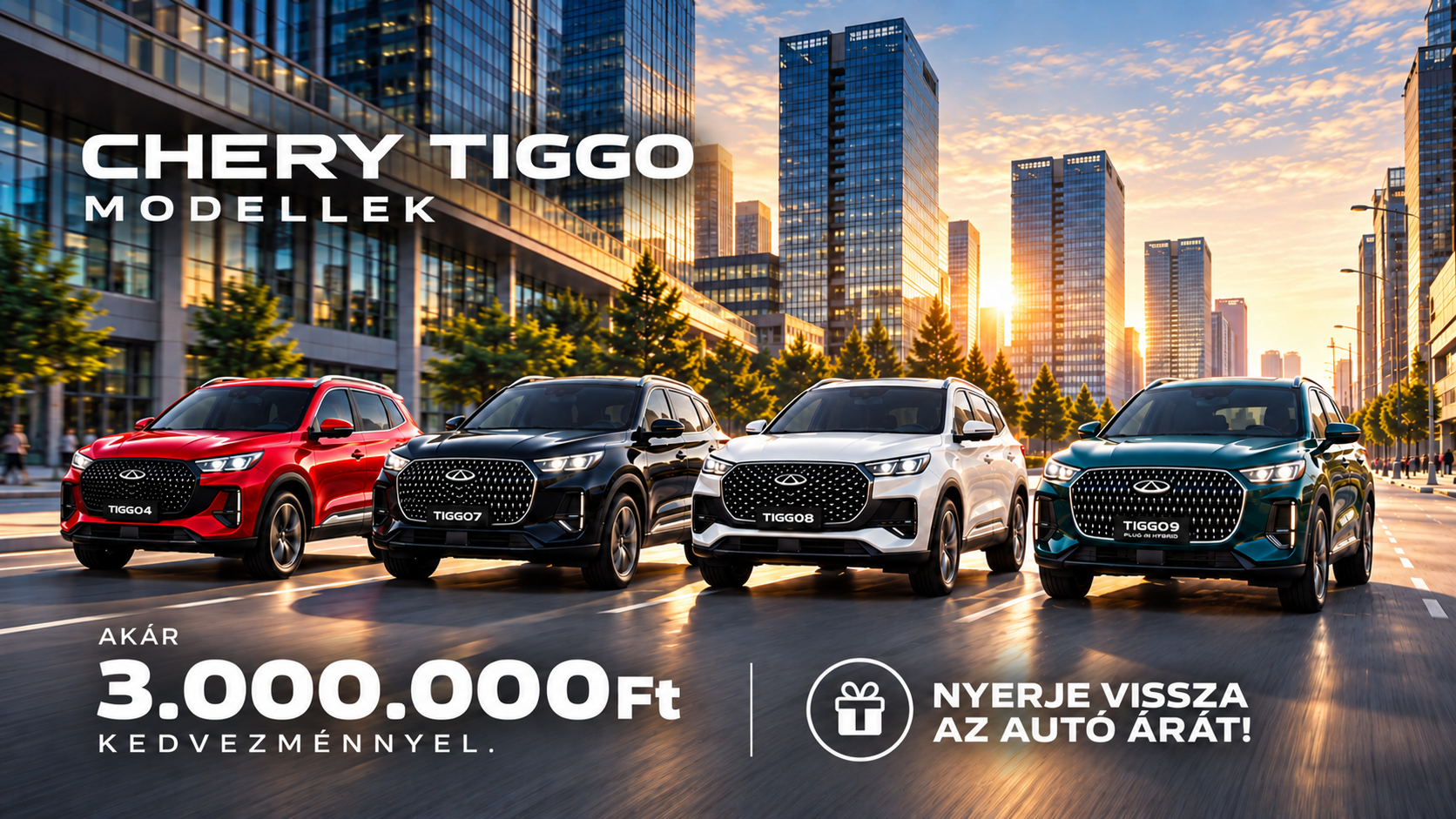 Chery Tiggo modellek - akár 2.500.000 Ft kedvezménnyel. Nyerje vissza az autó árát!