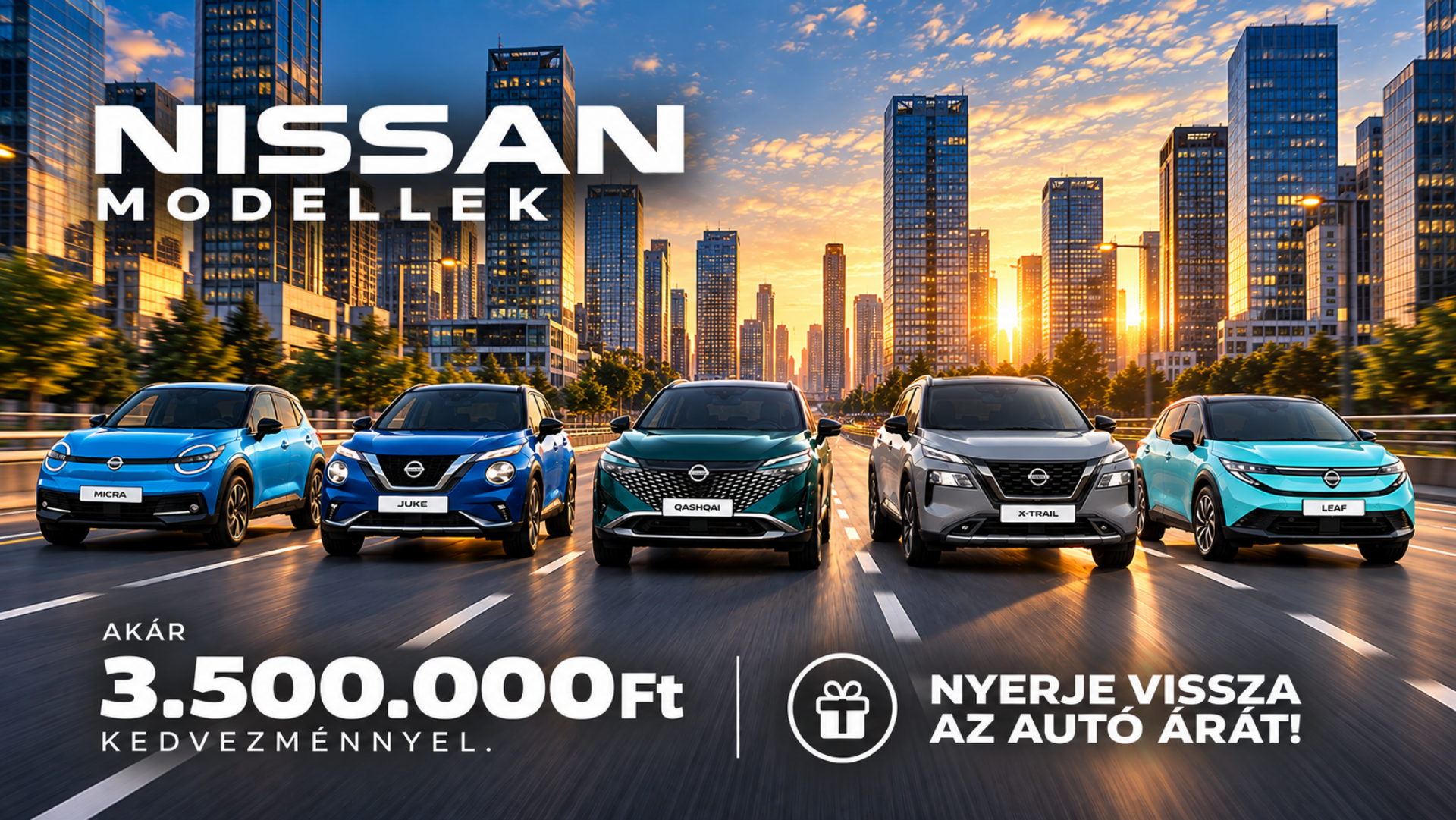 Nissan modellek - akár 3.500.000 Ft kedvezménnyel. Nyerje vissza az autó árát!